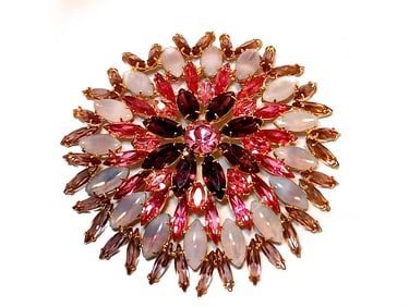 LARGE  3.5" D VINTAGE  JULIANA STYLE BROOCH PINK MOONSTONES CRYSTAL PRONG SET