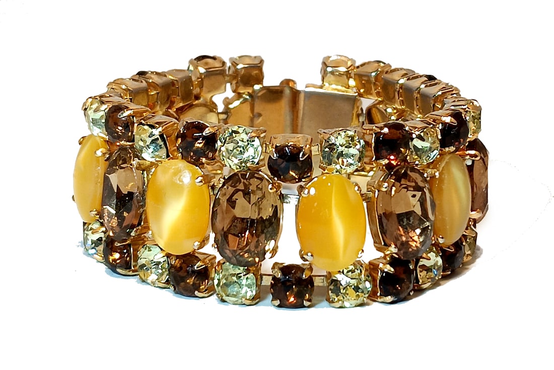 VINTAGE JULIANA FAUX AMBER  CITRINE GLASS BRACELET UNSIGNED  7" LONG (1 of 5)