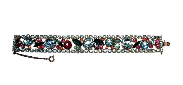VINTAGE SKY BLUE RHINESTONE BRACELET 7.25" LONG