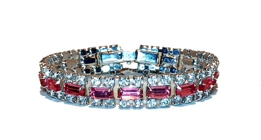 VINTAGE ART DECO 2 TONES PINK WHITE RHINESTONE BRACELET