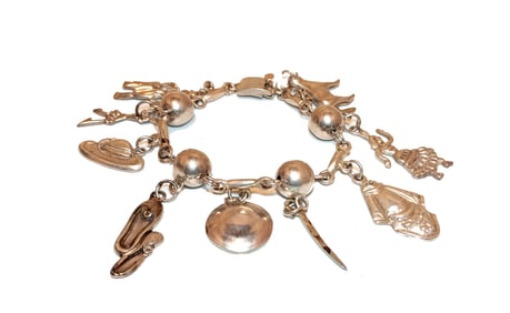 VINTAGE MEXICAN STERLING SILVER CHARM BRACELET 55 GRAMS