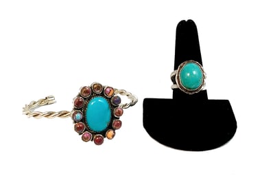 VINTAGE STERLING SILVER NAVAJO BRACELET AND A SIGNED RING TURQUOISE