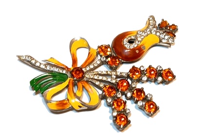 VINTAGE REINAD HUGE FIGURAL TULIP BOUQUE ENAMELED BROOCH 3.75"