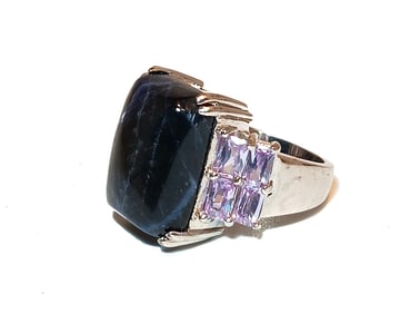 VINTAGE  LAPIS LAZULI & AMETHYST STATEMENT RING SIZE 7 COSTUME