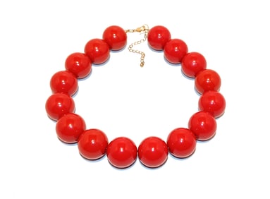 VINTAGE LARGE BEADS RED LUCITE NECKLACE  20"