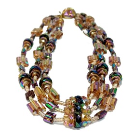VINTAGE SIGNED CRYSTAL 3 STRANDS NECKLACE 17"
