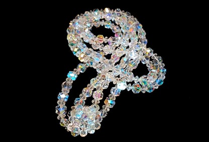 VINTAGE 2 STRANDS FACETED CRYSTAL NECKLACE 23"