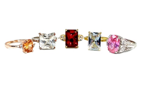 5 VINTAGE CUBIC ZIRCONIA RINGS