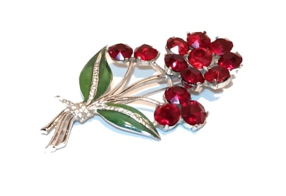 LARGE 4" VINTAGE ENAMELED FLOWER BROOCH