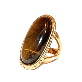 INTAGE GOLD-TONE RING WITH OVAL TIGER'S EYE CABOCHON SIZE 6.5