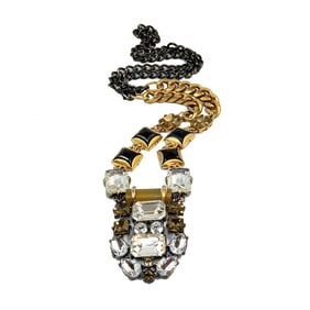 VINTAGE ART DECO STYLE LARGE RHINESTONE NECKLACE 28"