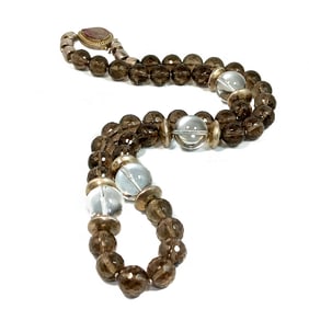 AN OUTSTANDING LARGE ROCK QUARTZ AND SMOKEY QUARTZ NECKLACE STERLING