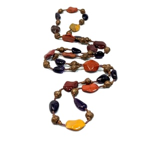 VINTAGE  NECKLACE  NATURAL STONES AMETHYST JASPER  38"