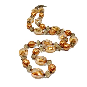 VINTAGE SUPERB  FAUX PEARLS & LARGE BRILLIANT CRYSTAL  BEADS   NECKLACE 28"