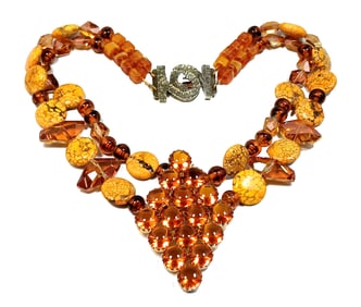 VINTAGE DESIGNER STATEMENT 2 STRANDS NECKLACE BY SUMARIS   17"