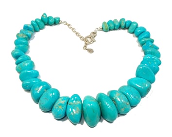VINTAGE SIGNED BARSE CHUNKY TURQUOISE NUGGET NECKLACE17" 169 GRAMS