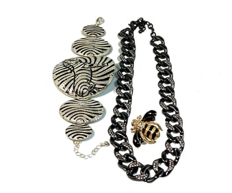 VINTAGE LOT JOAN RIVERS BEE NECKLACE BROOCH AND A GREAT BRACELET