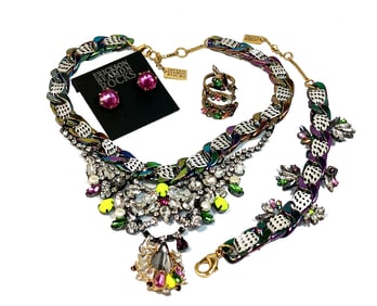 VINTAGE ERICKSON BEAMON ROCKS PARURE NECKLACE BRACELET RING AND EARRINGS