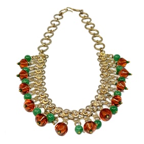 VINTAGE NECKLACE GLASS AND JADEITE DANGLES 17.5"