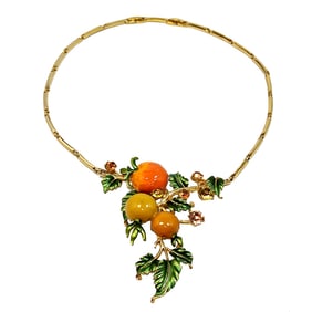 VINTAGE STATEMENT NECKLACE ENAMEL AND RHINESTONES 16.5"