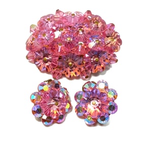 VINTAGE SUPERB PINK MARGARITA SET BROOCH AND EARRINGS