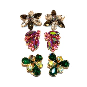 VINTAGE LOT OF THREE RHINESTONE CLIP-ON EARRINGS