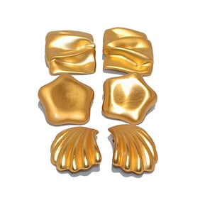 VINTAGE LOT OF 3 PAIRS MATTE & POLISHED GOLD-TONE STATEMENT EARRINGS