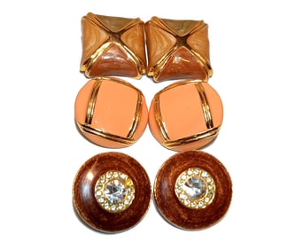 VINTAGE LOT OF THREE PAIRS OF ENAMEL CLIP-ON EARRINGS