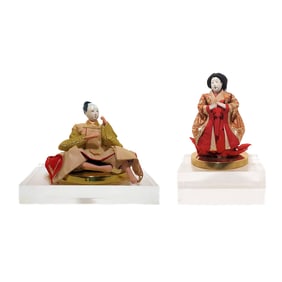 VINTAGE JAPANESE IMPERIAL COURT COUPLE (HINA NINGYO) MOUNTED ON LUCITE BASE