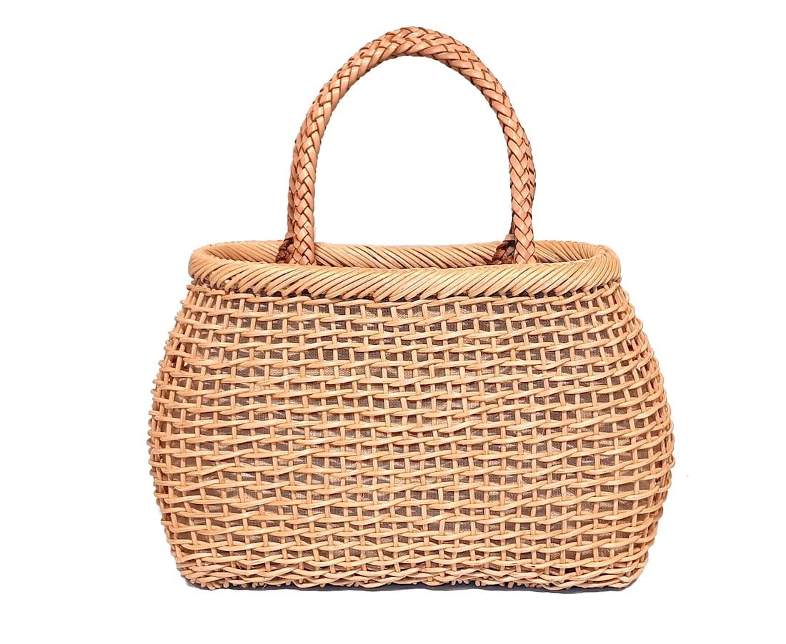 VINTAGE RALPH LAUREN WICKER STRAW BASKET BAG 1990S 12" L , 5.5" W, 7.5" H (1 of 14)