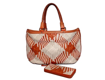VINTAGE COLE HAAN WOVEN LEATHER TOTE BAG & MATCHING WALLET - CLASSIC STYLE PRE-OWNED