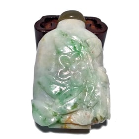 FINE ANTIQUE CHINESE CARVED NATURAL JADEITE SNUFF BOTTLE 18-19C CICADA