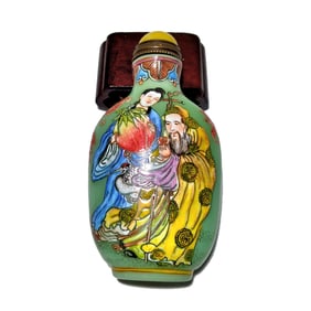 CHINESE ENAMEL GLASS SNUFF BOTTLE IMPERIAL SCENES QIANLONG MARK