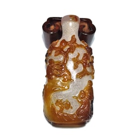 VERY FINE ANTIQUE CHINESE PEKING GLASS SNUFF BOTTLE MONKEYS 18-19TH C