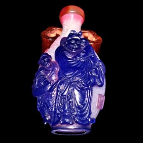 ANTIQUE CHINESE PEKING GLASS SNUFF BOTTLE IMMORTALS 18-19 C