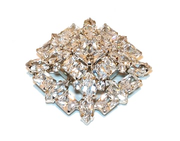 EXQUISITE VINTAGE NOLAN MILLER SIGNED BROOCH WITH ROCK CRYSTALS 2.25" SQUARE STATEMENT PIN