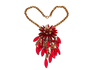 VINTAGE MIRIAM HASKELL  STYLE RED GLASS DANGLE NECKLACE 1940'S 14"