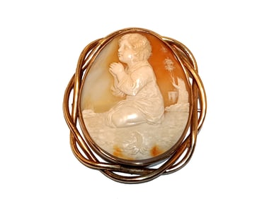 EXQUISITE  LARGE ANTIQUE 14K GOLD SHELL CAMEO BROOCH MASTER CARVING MUSEUM QUALITY