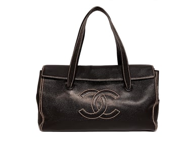 VINTAGE CHANEL CAVIAR LEATHER TOTE BAG CIRCA 2004-2005 ICONIC CC LOGO SERIAL NO. 9200865