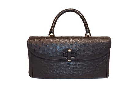 VINTAGE OSTRICH SKIN DOCTOR BAG STYLE PURSE 13" L  X  6.5" H CHIC & COMPACT