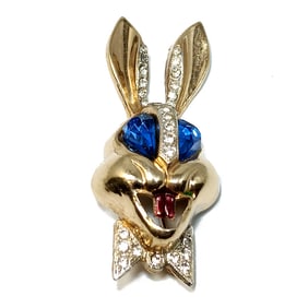 GREAT SIGNED VINTAGE  MID-CENTURY KARU 5TH AVE RABBIT BROOCH VINTAGE 2.4"  TALL