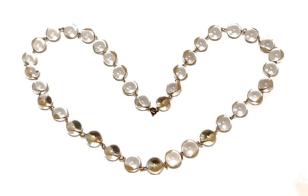 EXQUISITE ART-DECO POOLS OF LIGHT ROCK CRYSTAL  ORB NECKLACE 30"