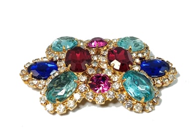 VINTAGE LARGE  3.2" BY 2"  RHINESTONE BROOCH MID CENTURY