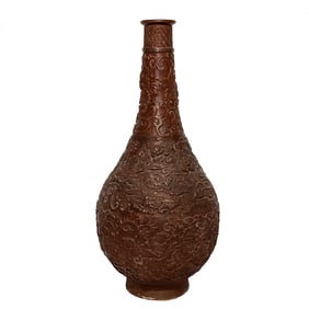 LARGE 17" ANTIQUE CHINESE BRONZE VASE WITH FLORAL RELIEF DECORATION CONVERTED TO LAMP BASE