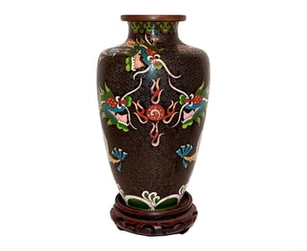 REPUBLIC PERIOD CHINESE CLOISONNE BRONZE VASE WITH IMPERIAL FIVE-CLAWED DRAGONS CA. 1920-1940