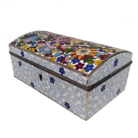 ANTIQUE JAPANESE CLOISONNE ENAMEL FLORAL BOX ATTRIBUTED TO INABA EARLY 20TH CENTURY