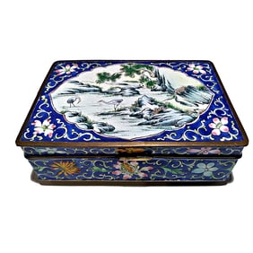 FINE ANTIQUE CHINESE ENAMEL ON BRASS BOX MARKED "CHINA"