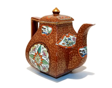 ANTIQUE G.L. ASHWORTH & BROS. ENGLISH IRONSTONE TEAPOT CHINESE CHINOISERIE STYLE C. 1860-1880