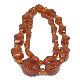 FABULOUS NECKLACE NATURAL BALTIC AMBER HUGE CARVED BEADS