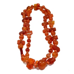 VINTAGE ART DECO CARNELIAN NECKLACE 34"  72 GRAMS